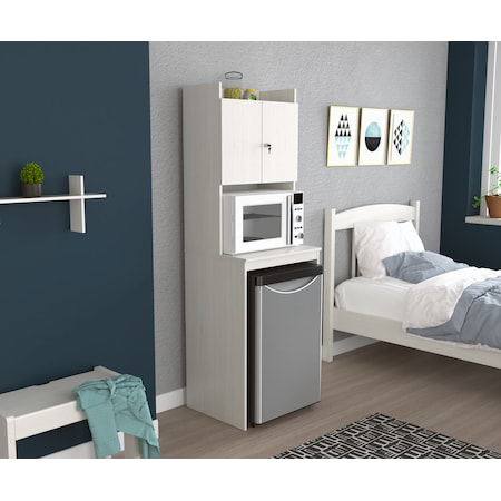 Inval Mini Refrigerator/Microwave Storage Cabinet 23.6 in. W x 19.7 in. D x 72 in. H in Washed Oak AL-4713